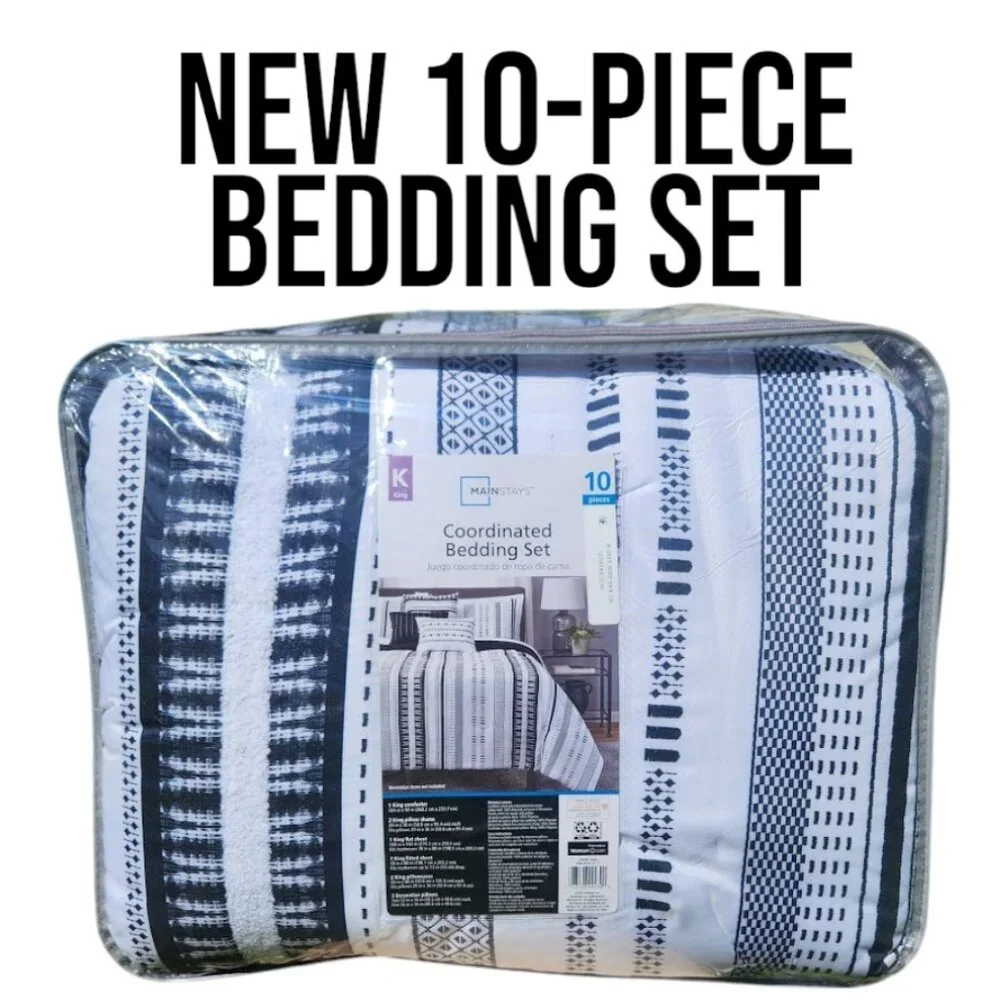 NEW KING SIZE 10 Piece Bed in a Bag Comforter Bedding Sheets 3 Decorative Pillow